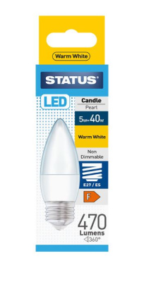 (image for) STATUS LED E27/ES CANDLE PEARL WARM WHITE - 5W=40W