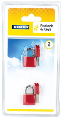 (image for) STATUS TRAVEL PADLOCK WITH 2 KEYS - PLASTIC RED COATING - 2PACK