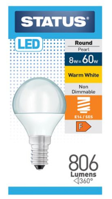(image for) STATUS LED E14/SES ROUND PEARL WARM WHITE - 8W=60W