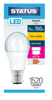 (image for) STATUS LED B22/BC CLASSIC PEARL WARM WHITE - 13W=100W