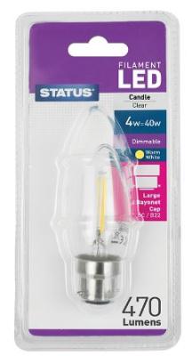 (image for) STATUS LED BC/B22 CANDLE CLEAR WARM WHITE - 4W=40W
