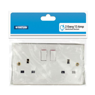 (image for) STATUS 2 GANG WALL SWITCHED SOCKET - WHITE - 13AMP