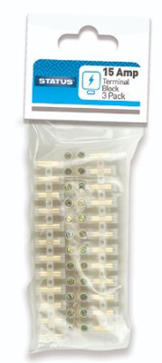 (image for) STATUS TERMINAL BLOCK - CLEAR - 3 PACK - 12 BLOCKS PER STRIP - 15AMP