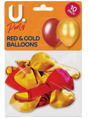 (image for) U. Red & Gold Metallic Balloons - 10S
