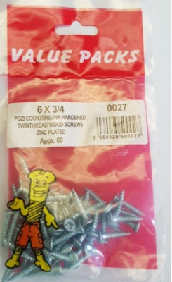(image for) FAST PAK VALUE PACK TWINTHREAD WOOD SCREWS ZINC PLATED 6X 3/4 - 60S