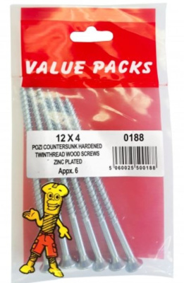 (image for) FAST PAK VALUE PACKS HARDENED TWINTHREAD WOOD SCREWS ZINC PLATED - 12X4 - 6S