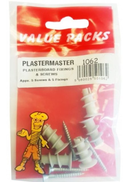 (image for) FAST PAK VALUE PACKS PLASTERMASTER - PLASTERBOARD FIXINGS & SCREWS - 5 SCREWS & 5 FIXINGS