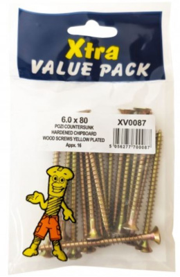 (image for) FAST PAK XTRA VALUE PACKS HARDENED CHIPBOARD WOOD SCREWS YELLOW PLATED - 6.0X80 - 16S