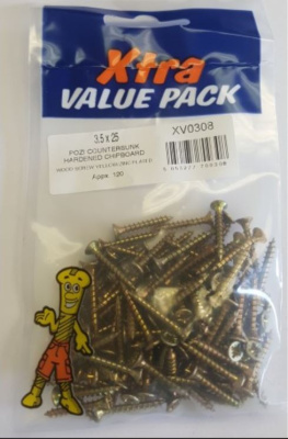(image for) FAST PAK XTRA VALUE PACKS HARDENED CHIPBOARD WOOD SCREWS YELLOW ZINC PLATED - 3.5X25 - 110S