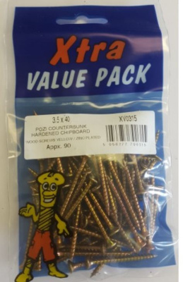 (image for) FAST PAK XTRA VALUE PACKS HARDENED CHIPBOARD WOOOD SCREWS YELLOW ZINC PLATED - 3.5X40 - 90S