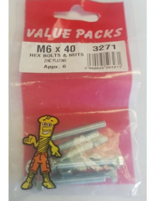 (image for) FAST PAK VALUE PACKS HEX BOLTS & NUTS ZINC PLATING - M6X40 - 6S