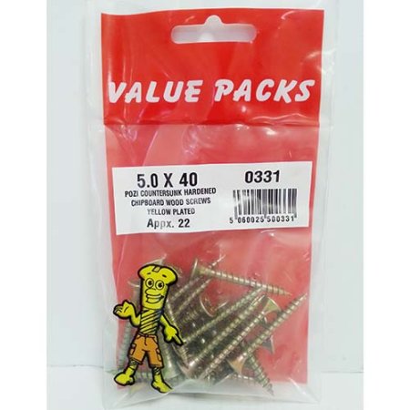 (image for) FAST PAK VALUE PACKS HARDENED CHPBOARD WOOD SCREWS YELLOW PLATED - 5.0X40 - 20S