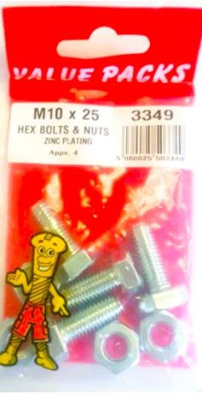 (image for) FAST PAK VALUE PACKS HEX BOLT & NUTS ZINC PLATING - M10X25 - 4S