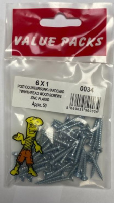 (image for) FAST PACK VALUE PACKS TWINTHREAD WOOD SCREWS ZINC PLATED - 6X1 -50S
