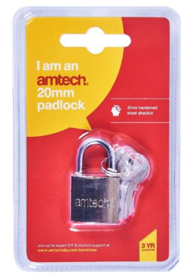 (image for) AMTECH STEEL PADLOCK WITH 3 KEYS-20MM