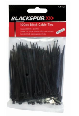 (image for) BLACKSPUR BLACK CABLE TIE 100S-80MM