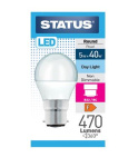 (image for) STATUS LED B22/BC ROUND PEARL DAY LIGHT WHITE - 5W=40W