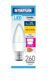 (image for) STATUS LED B22/BC CANDLE PEARL WARM WHITE - 3W=25W