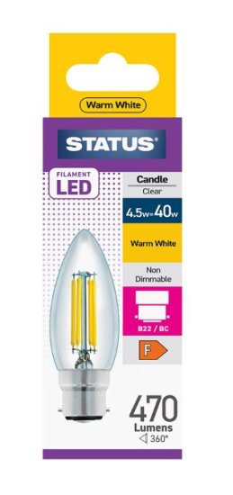 (image for) STATUS LED B22/BC CANDLE CLEAR WARM WHITE - 4W=40W