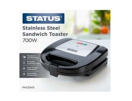(image for) STATUS STAINLESS STEEL SANDWICH TOASTER BLACK - 700W