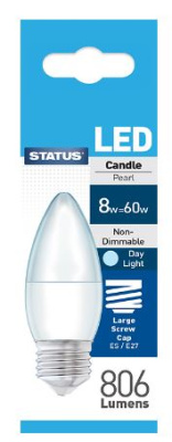 (image for) STATUS LED E27/ES CANDLE PEARL DAY LIGHT - 8W=60W