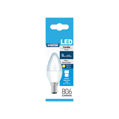 (image for) STATUS LED B15D/SBC CANDLE PEARL WARM WHITE - 8W=60W