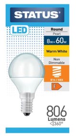 (image for) STATUS LED E14/SES ROUND PEARL WARM WHITE - 8W=60W