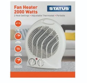 (image for) STATUS UPRIGHT FAN HEATER - 2 HEAT SETTINGS WITH ADJUSTABLE THERMOSTAT - WHITE - 2000W