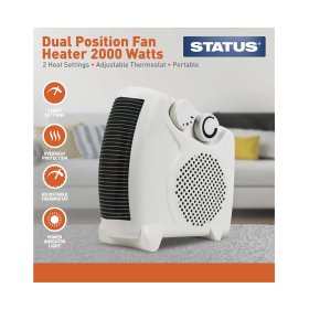 (image for) STATUS DUAL POSITION FAN HEATER - 2 HEAT SETTINGS WITH ADJUSTABLE THERMOSTAT - WHITE - 2000W