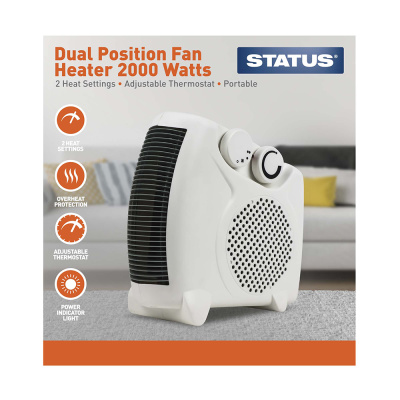 (image for) STATUS DUAL POSITION FAN HEATER - 2 HEAT SETTINGS WITH ADJUSTABLE THERMOSTAT - WHITE - 2000W