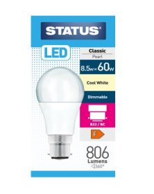 (image for) STATUS LED B22/BC CLASSIC PEARL COOL WHITE - 8.5W=60W