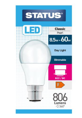 (image for) STATUS LED B22/BC CLASSIC PEARL DAY LIGHT - 8.5W=60W