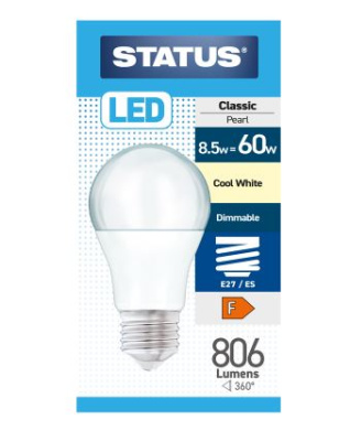 (image for) STATUS LED E27/ES CLASSIC PEARL COOL WHITE - 8.5W=60W