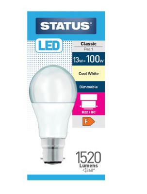 (image for) STATUS LED B22/BC CLASSIC PEARL COOL WHITE - 13W=100W