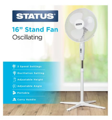 (image for) STATUS STAND FAN WHITE - 3 SPEED SETTINGS - 16\"\"