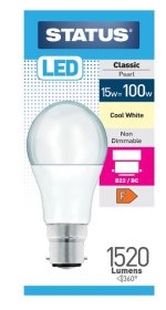 (image for) STATUS LED B22/BC CLASSIC PEARL COOL WHITE - 15W=100W