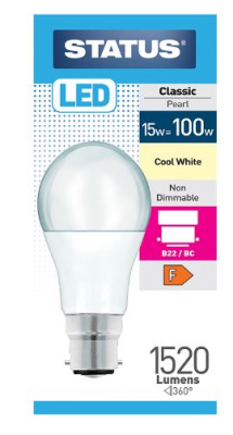 (image for) STATUS LED B22/BC CLASSIC PEARL COOL WHITE - 15W=100W
