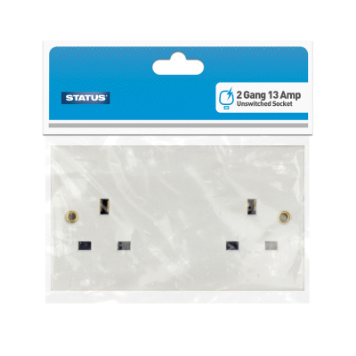 (image for) STATUS 2GANG WALL SOCKET - UNSWITCHED - WHITE - 13AMP