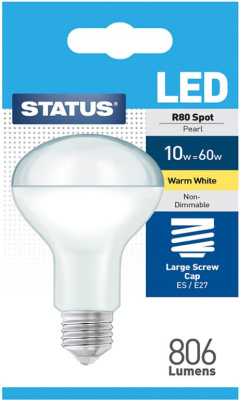 (image for) STATUS LED ES/E27 R80 SPOT PEARL WARM WHITE - 10W=60W