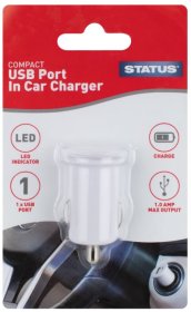 (image for) STATUS USB 1 PORT CAR CHARGER WHITE - 12V - 1 mA