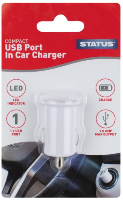 (image for) STATUS USB 1 PORT CAR CHARGER WHITE - 12V - 1 mA