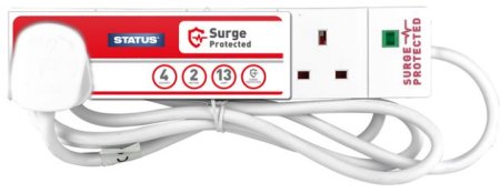 (image for) STATUS 4WAY EXTENSION SOCKET - SURGE PROTECTED - WHITE- 2M