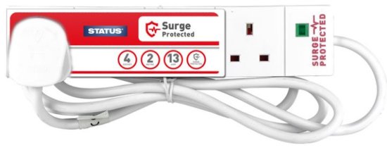 (image for) STATUS 4WAY EXTENSION SOCKET - SURGE PROTECTED - WHITE- 2M