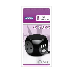 (image for) STATUS 3WAY CUBE EXTENSION SOCKET - 3 X USB CHARGING PORT - 1.4M