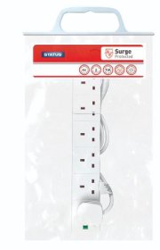(image for) STATUS 6 WAY EXTENSION SOCKET - SURGE PROTECTED - NEON INDICATOR - WHITE - 2M