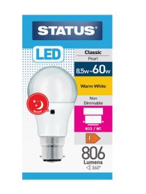 (image for) STATUS LED BC/B22 CLASSIC PEARL WARM WHITE - SENSOR LED - 8.5W=60W
