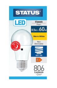(image for) STATUS LED E27/ES CLASSIC PEARL WARM WHITE - SENSOR LED - 8.5W=60W