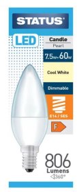 (image for) STATUS LED E14/SES CANDLE PEARL COOL WHITE - 7.5W=60W