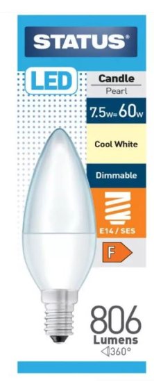 (image for) STATUS LED E14/SES CANDLE PEARL COOL WHITE - 7.5W=60W