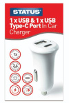 (image for) STATUS 2 PORT CAR CHARGER - 1 X USB & 1 X USB TYPE-C - 12V